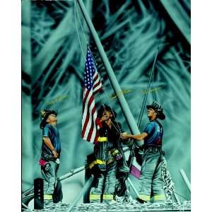  9/11/2001 Fireman Raising Flag At Ground Zero Canvas 