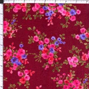   Floral Flowers Burgundy Apparel Clothing Sewing Velour Fabric BTY