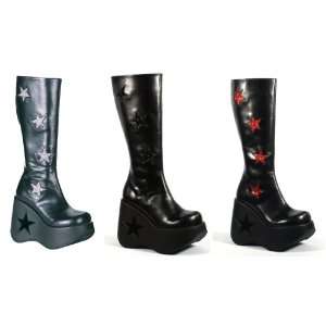  Womens Platform Star Cutout Knee High Boot with Glitter 