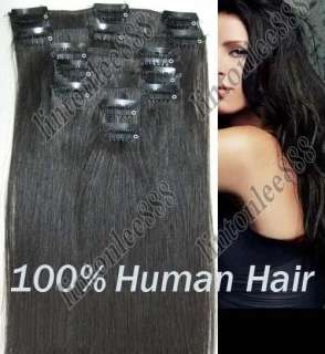 1b# _ 100% Human Hair Extensions   Clip in hair extension Off Black 