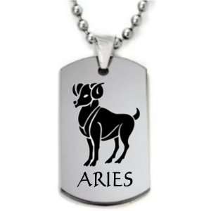 Aries Zodiac Hoscope Dogtag Pendant Necklace w/Chain and Giftbox