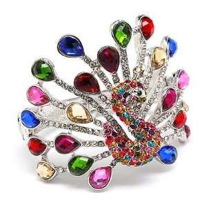 Glorious Colorful Peacock Multi Color Crystals Hinge Bangle Bracelet 