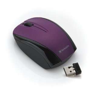  VERBATIM Mouse, Wireless, Nano, Optical, Notebook, Purple 