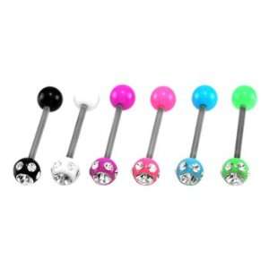 Stainless Steel Sky Blue Ball Barbell with 7 CZ Gem  14g (1.6mm), 16mm 