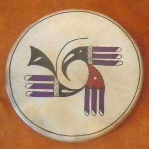 Native American 20 Taos Drum, Cowhide Circular Drum, Acoma Bird 