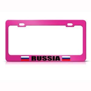 Russia Russian Rossija Flag Pink Country Metal license plate frame Tag 