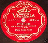MARIA LUISA ANIDO preludio BACH VICTROLA 78 RPM GUITAR  