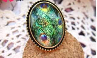   Peacock Feather Rhinestone Retro Style Ring valentines Ring r377