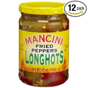 Mancini Fried Peppers LongHots, 12 Ounce Glass Jars (Pack of 12 