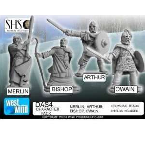   Miniatures 28mm Merlin, Arthur, Bishop and Owain (4) Toys & Games