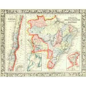   Map of Brazil, Bolivia, Paraguay, Uruguay, 1860