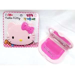   Hello Kitty Face Compact Hair Comb & Mirror   Pink 