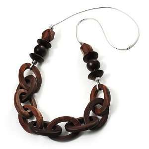  Chunky Wood Link Cord Necklace   62cm Length Jewelry