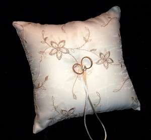 Ivory Wedding Ring Bearer Pillow With Gold Highlights  