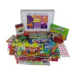 50th Birthday Gift Basket Box of Retro Candy   Jr.  