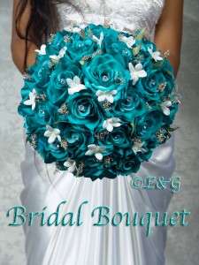 GORGEOUS Bridal Bouquet Flowers Silk love ANGELINA TEAL  