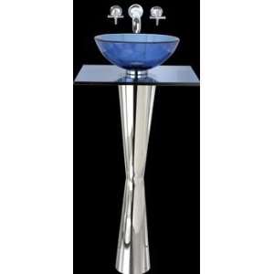  Blue Astrid Mini Glass Sink, Stainless Hourglass Pedestal 