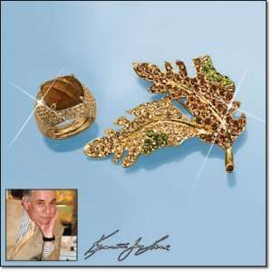  Kenneth Jay Lane Bejeweled Leaf Pin 