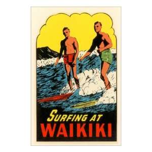  Surfing at Waikiki, Hawaii Giclee Poster Print, 24x32 