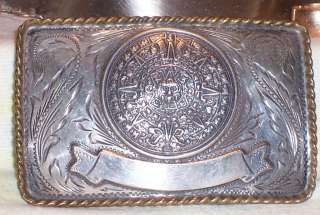 VINTAGE Sterling MAYAN CALENDER BELT BUCKLE Signed 73 grams  