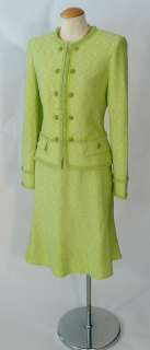 ST JOHN COUTURE Womens Green Multi Novelty KNIT Fringe SUIT Jacket 