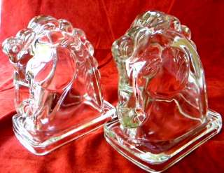   Horse Head Glass Candy Container Pair Bookends 5 1/2 Tall Vintage