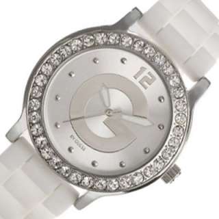 by Guess Ladies New Analog Watch Crystals White Silicone Strap 