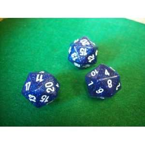  Glitter Blue and White 20 Sided Dice Toys & Games