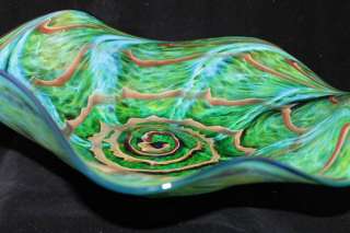   Green Sea Turtle Shell Hand Blown Glass Platter Bowl Wall Art  