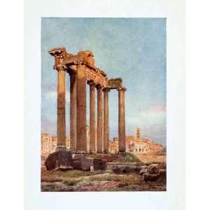 1905 Color Print Temple Saturn Portico Consentes Rome Italy Historic 