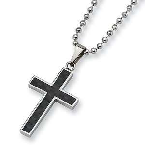 Chisel Black Carbon Fiber Polished Stainless Steel Cross Necklace on 
