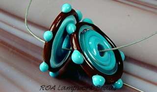   Summer Turquoise 15 16 mm Handmade USA Disc Art Glass Beads SRA  