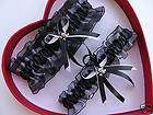 Wedding Garter Set Black On Black Skull with Wings items in 