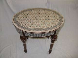 Egyptian Inlaid Mother of Pearl Wooden Oval Table 20.5  