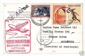 Argentina Bs Aires   Hamburg First flight postcard Lufthansa 