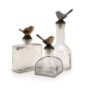   Chipper Glass Bottles With Jeweled Song Bird Stoppers