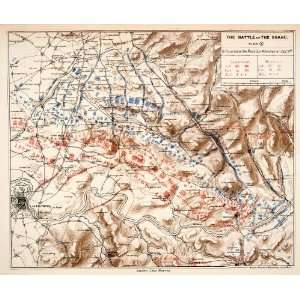 1905 Lithograph Map Position Battle Shaho Russo Japanese War Russian 