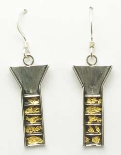 Stream Sluice Earrings Serling Silver, Pure Gold flakes  