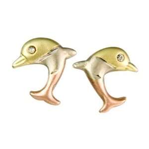  Dolphin Florentine Gold Stud Post Earings. Jewelry