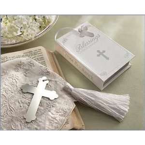    Blessings Silver Cross Bookmark Baby Shower Favor with Tassel Baby