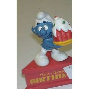  Vintage Smurfs PVC Figure  Birthday Smurf on Pedestal 