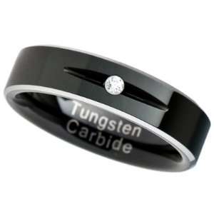 6MM Tungsten Carbide Ring Wedding Band Two Tone Black Plated Solitaire 