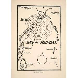 1932 Lithograph Bay Bengal India Burma Madras Ceylon Nicobar Cyclone 