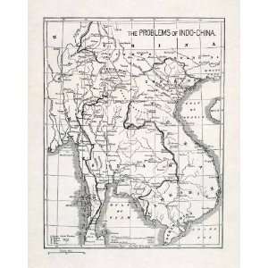  1895 Wood Engraving Map Problems Indo China Sea Siam Cambodia Burma 