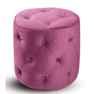  Round Ottoman with Tufted Buttons in Pink Velvet