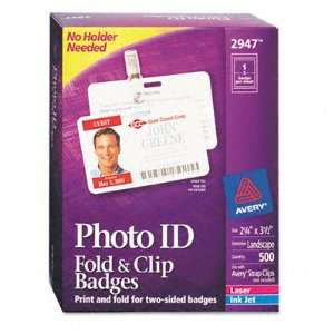  AVE2947 BADGE,PHOTO,FLD/CLIP,2SID,LNDSCPE,2.24X3 Office 