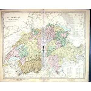  Harrow Antique Map 1880 Switzerland Lake Geneva Schweiz 