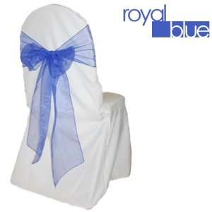  Royal Blue Organza Wedding Chair Sash Bows (Set of 10 
