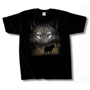  Gray Wolf Silhouette Design Printed on a 100% Black Cotton 