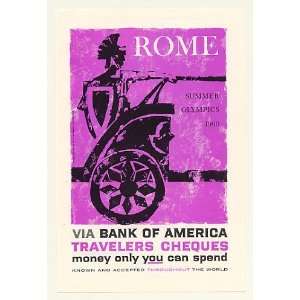  1960 Bank of America Rome Summer Olympics Chariot Print Ad 